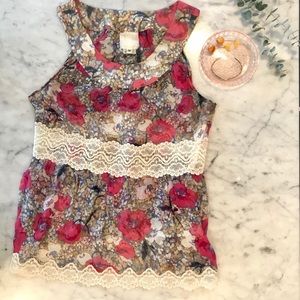 Anna Sui for Anthropologie Floral and Lace Top